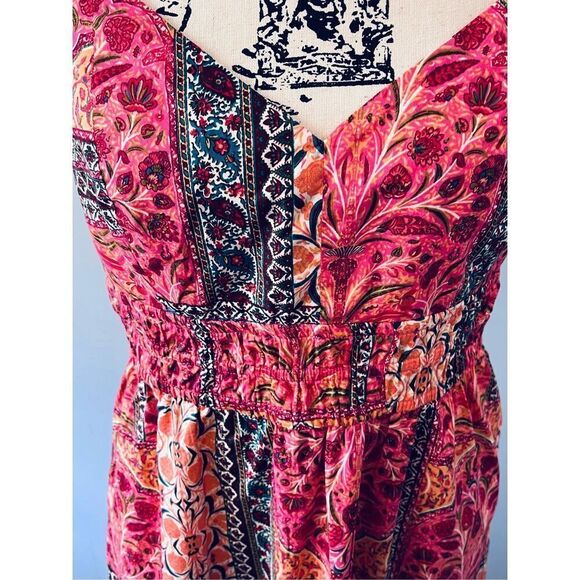 Old Navy Women’s Medium Waist-Defining Cami Midi Dress in Pink Paisley - Picture 4 of 10